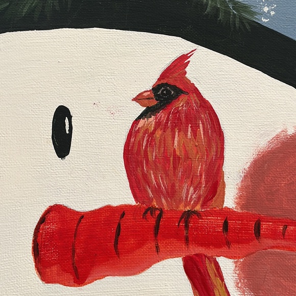 Holiday Snowman Canvas with Red Cardinal - Picture 3 of 9